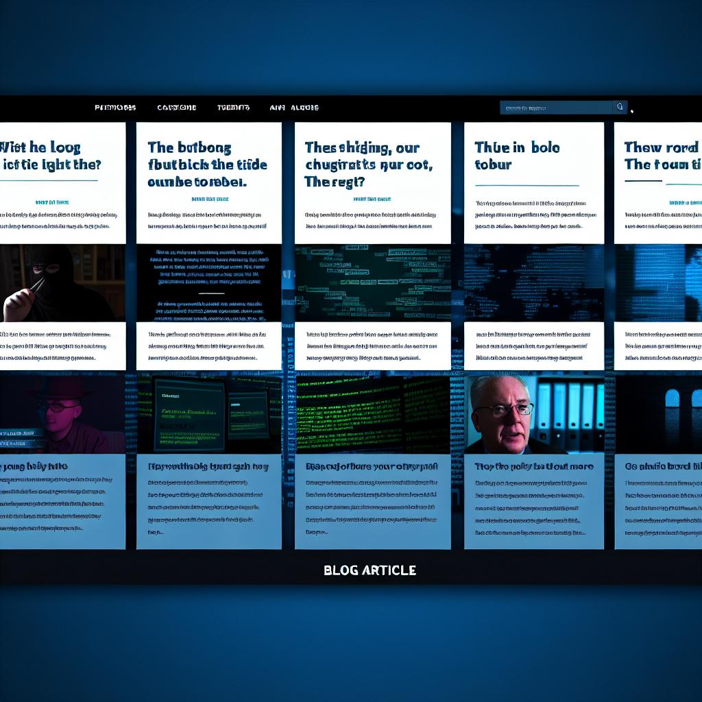 a dark blue style website that lists blog articles on cyber